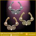 Gold, Silver, Rose Gold Clip On Tribal Body Jewelry Septum